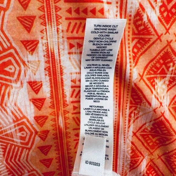 Chicos Womens V Neck Shirt Size Large Orange Geometric Metallic Rhinestones - Picture 8 of 10